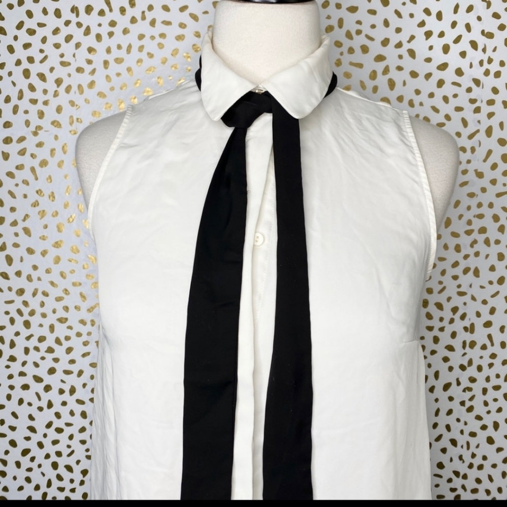 H&M Black & White Neck Tie Sleeveless Blouse
